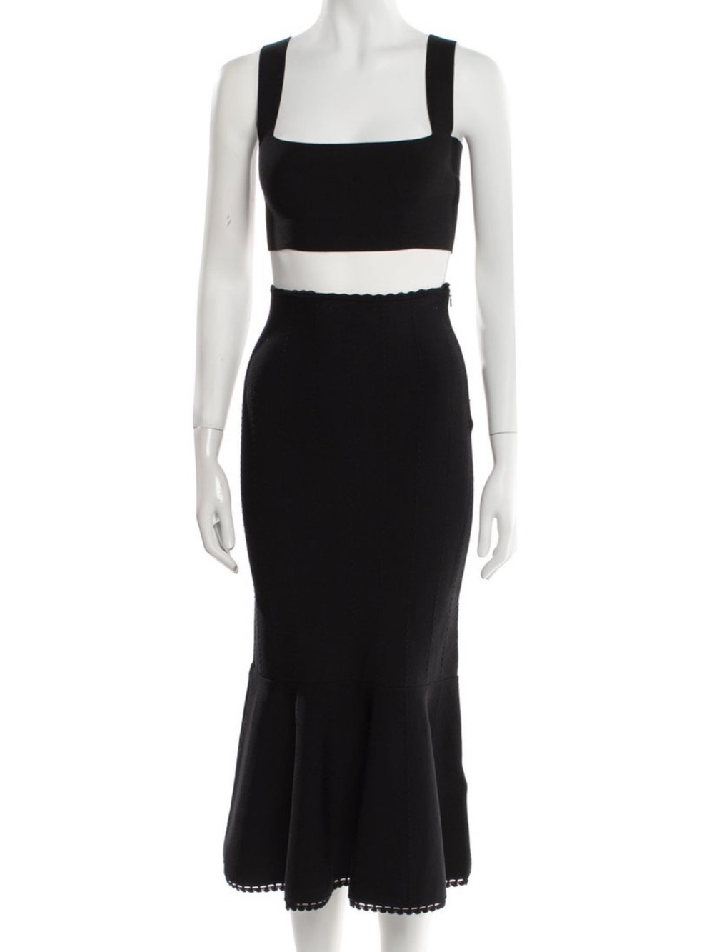 Victoria Beckham black top and skirt set